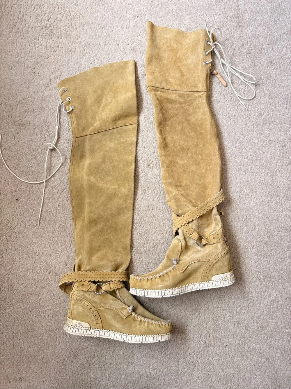 El Vaquero OTK Back Zipper Half-Lace Boots 37 EUC Suede Leather Moccasin Boots